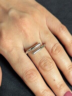 925 Sterling Silver Open Bar Adjustable Ring Jewelry Minimalist Quiet Luxury